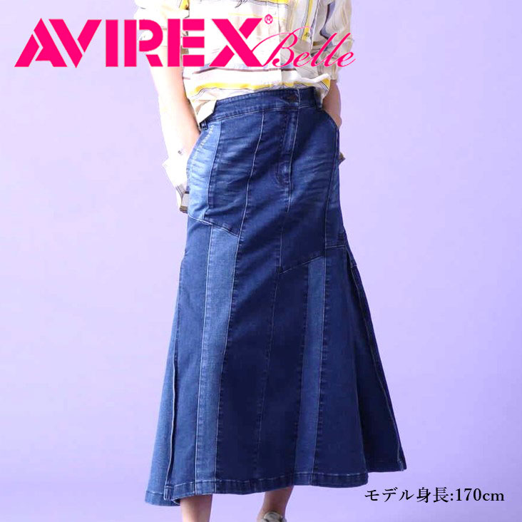 AVIREX Belle アヴィレックスベル デニムスカート レディース ジーンズ デニム スカート フレアースカート デニムスカート 切り替えデザイン フレア 783-3216602