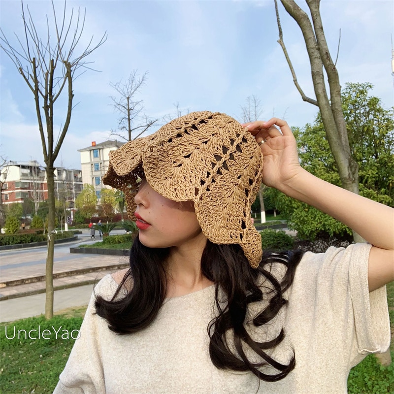 【2021新作】 日本ブーム   森ガール   手作りストローハット    麦わら帽子  コーディネートしやすい帽子 ファクトリーアウトレット
