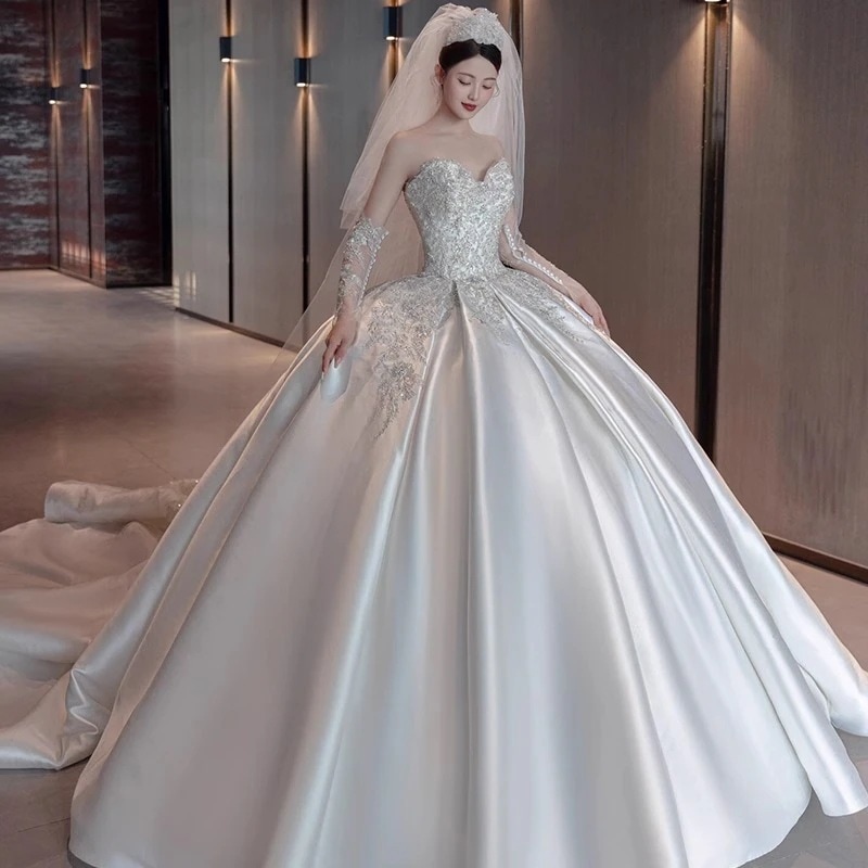 サテン ブ ウェディングドレス 2025 花嫁 結婚式 重工業 レトロ 主糸 小柄な人