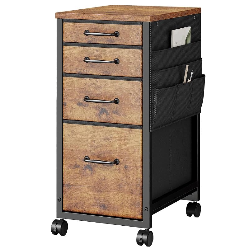 YeTom デスクワゴン スリム キャビネット サイドチェスト オフィスワゴン 布製 袖机 サイドワゴン 4段 Slim キャスター付き デスク下収納 幅385*奥行300*高さ640mm 柜子 ビン 6,526円