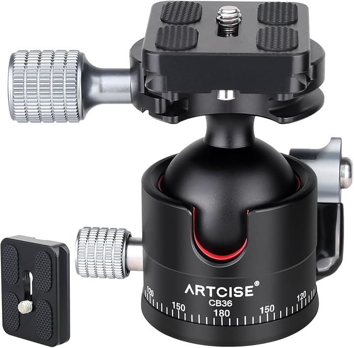 アルカスイス互換 36mm 低重心 ボール雲台 CNC加工 アルミ 360度回転 パノラマパン クイックシュー 三脚ヘッド 自由雲台 一眼レフ DSLR ビデオカメラ用 最大耐荷重