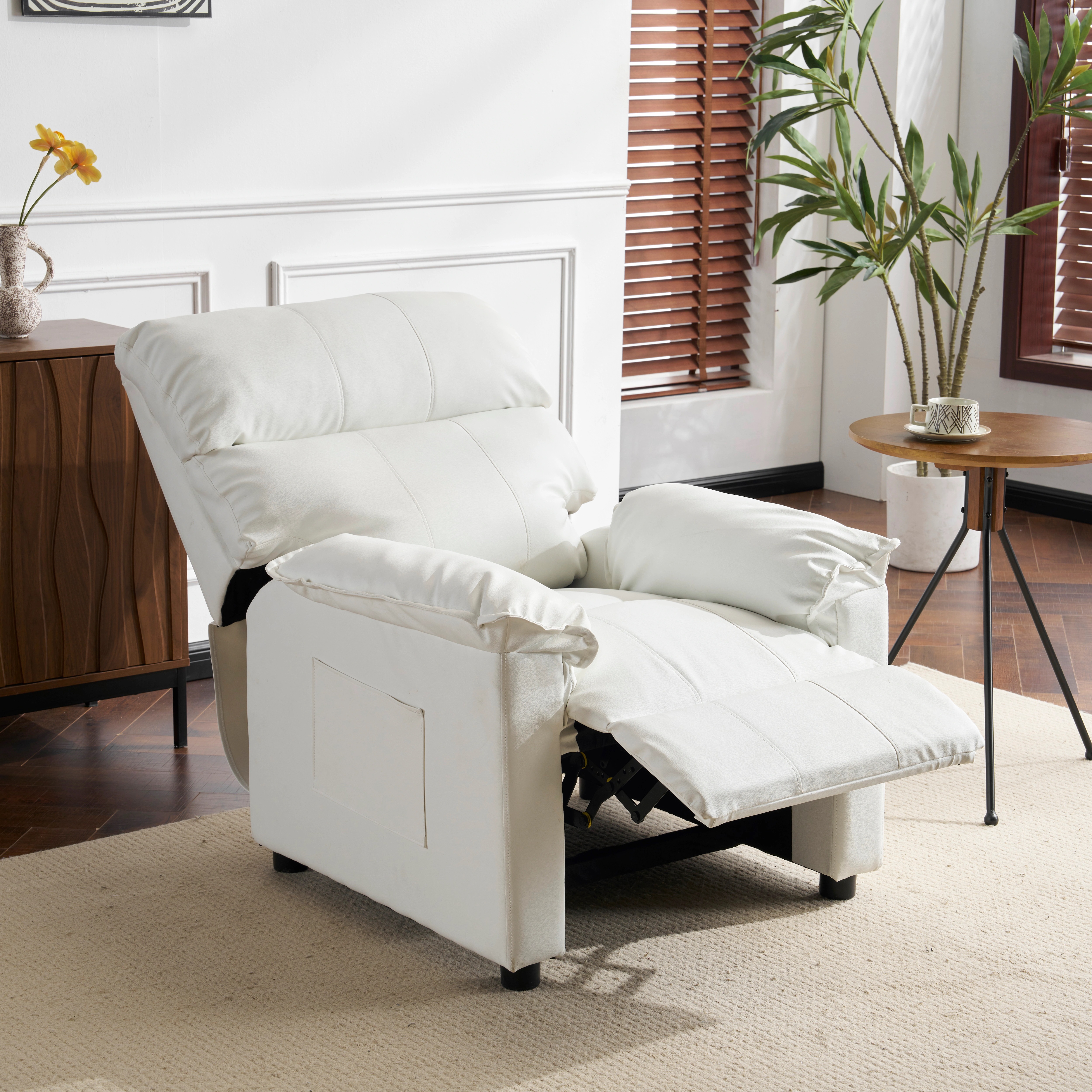 205リクライニングソファー ソファー 1人掛け ゲーミングチェア PU 165度調節可能　収納ポケット付き PUレザー チェア オットマン一体型 パーソナルチェア 耐圧分散 一人暮らしに最適 ふわふ