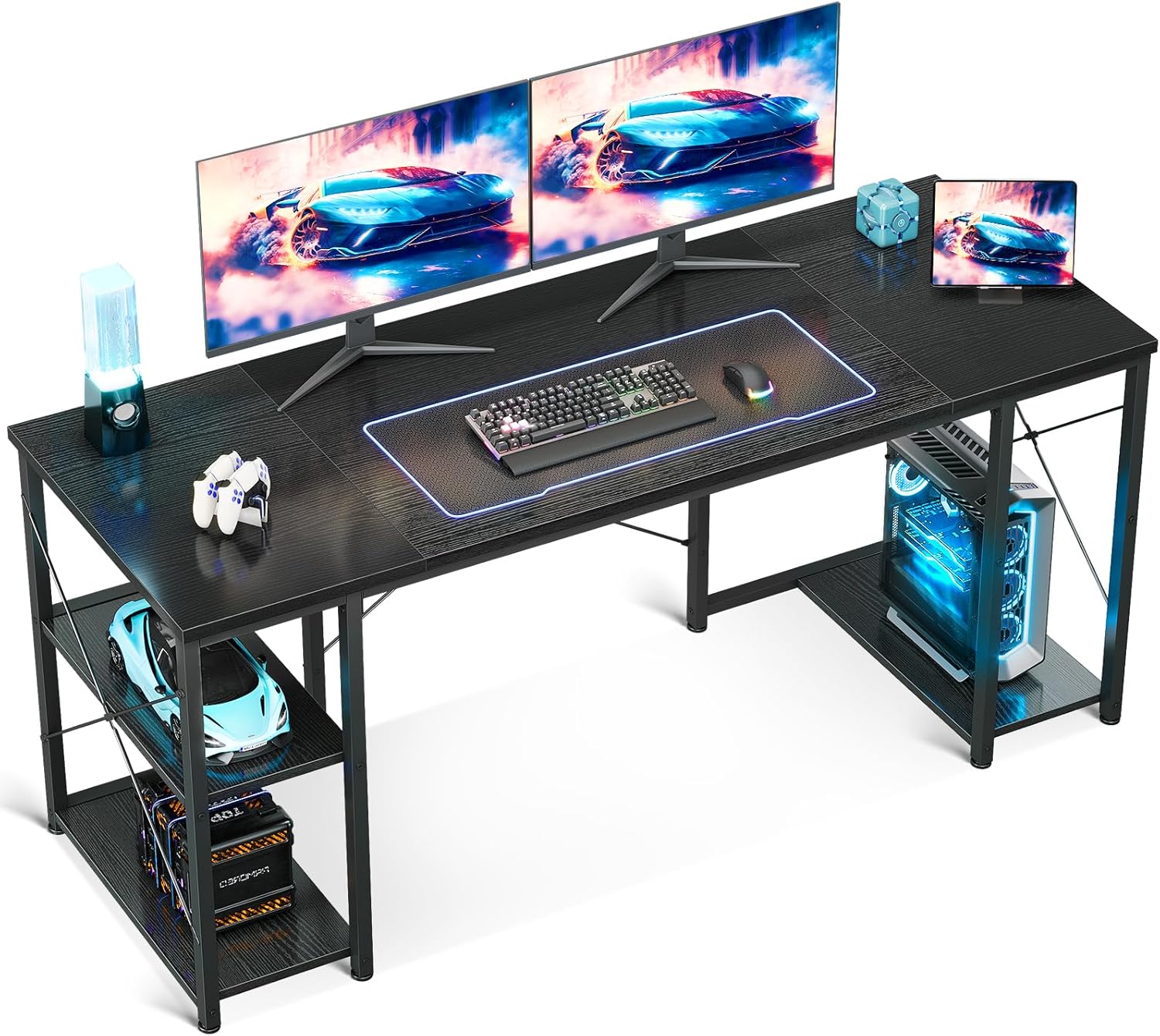 AODK ゲーミングデスク パソコンデスク 机 pcデスク 幅160cm 両側ラック&CPUスタンド付き ゲームデスク 勉強机 オフィスデスク 在宅ワークデスク 長机