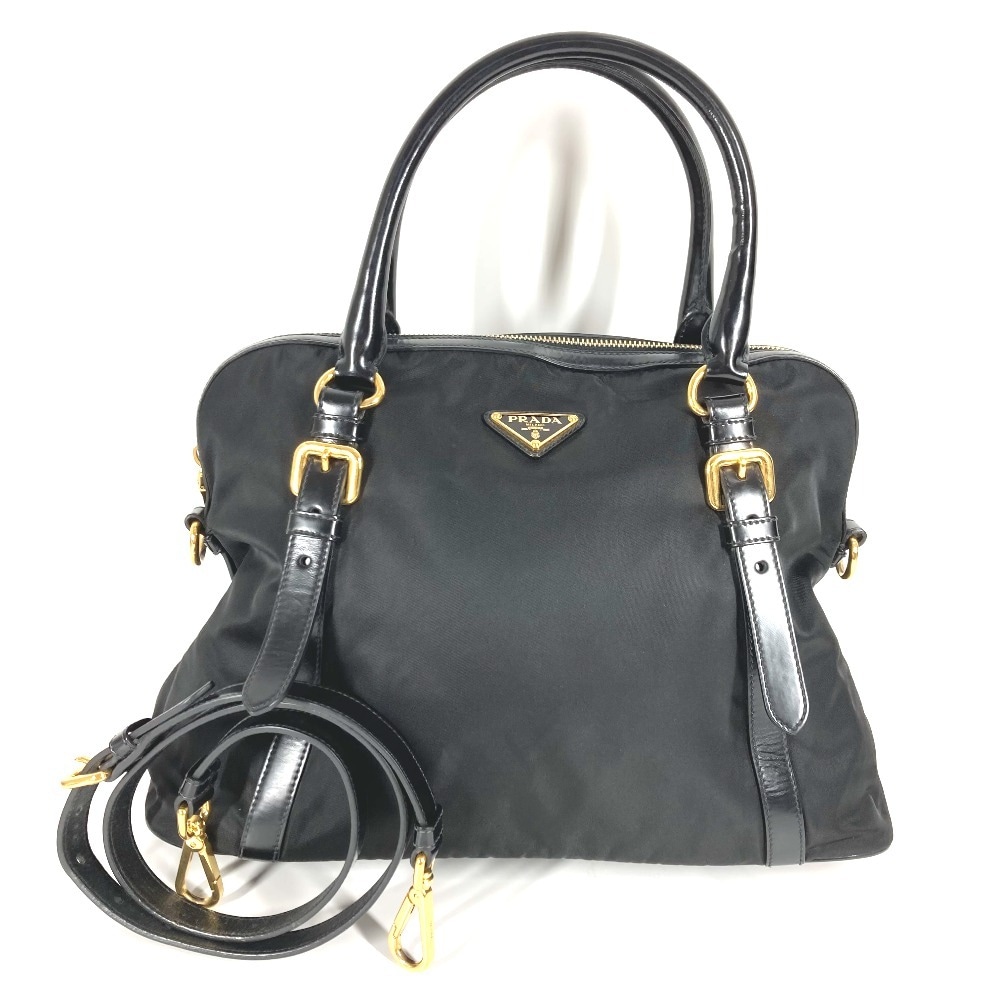 ショルダーバッグ 1BB01 トライアングルロゴ 三角ロゴ プレート 2WAYバッグ ハンドバッグ トートバッグ カバン 斜め掛け レザー/ナイロン ブラック 54,780円