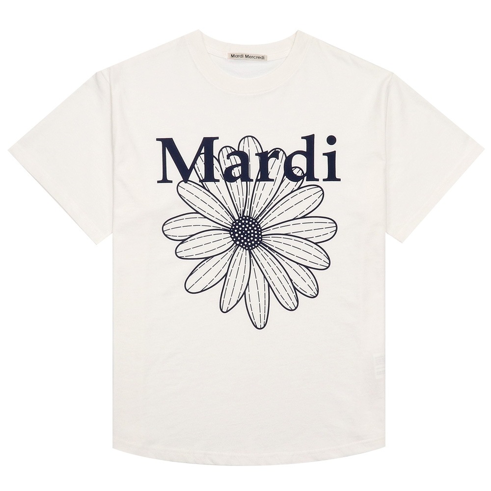 アパレル Tシャツ IVORY NAVY 半袖 TSHIRT FLOWERMARDI 韓国 ファッション レディース ストリート