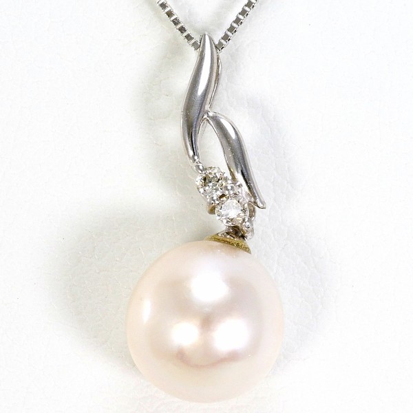 K18 18金 WG ネックレス パール(真珠) ダイヤ 0.04 ジュエリー 中古