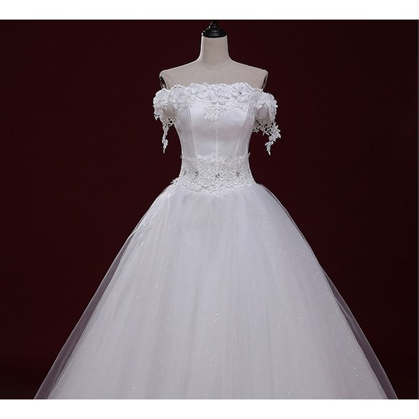 ウェディングドレス 花嫁エレガントラグジュアリー半袖 プリンセス優美ブライダルウェア スレンダーライ