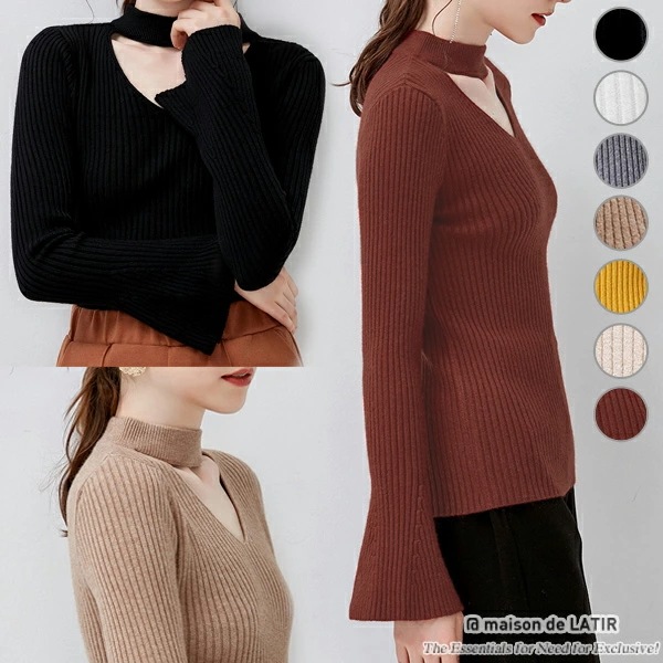 レディースデコルテ開きリブニット セーター トップス デコルテ開き　肩だし セクシー ワンショルダー ネックデザイン　プルオーバー　肌見せ　タイト 大人 女性 カジュアル かわいい 新作 20代 夏