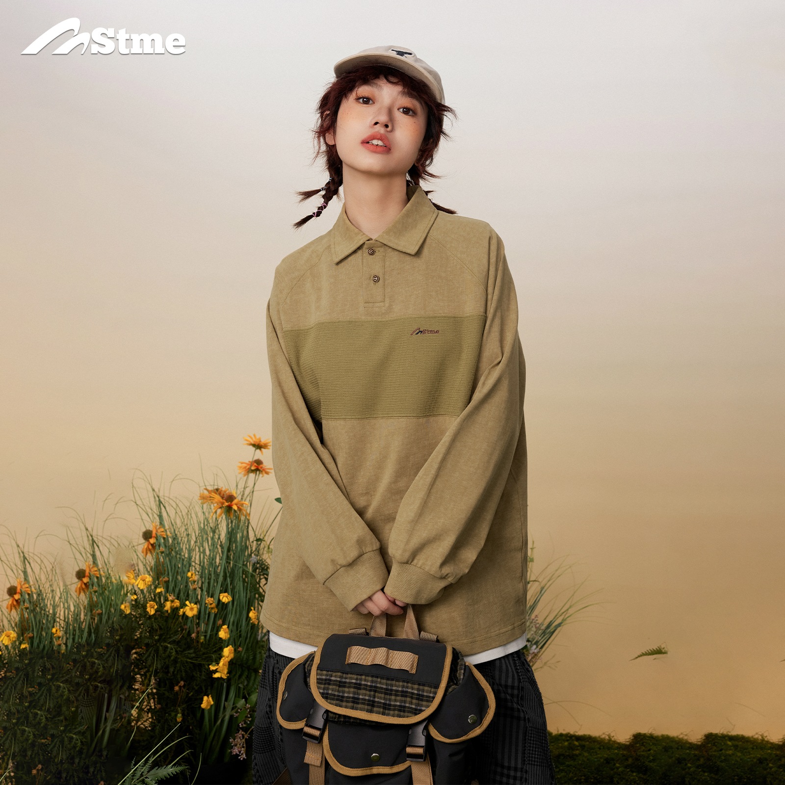 早乙女恵子 さおとめ 和レトロゆったりウォッシュ 継ぎ接ぎ長袖ポロカラートレーナージャケット 7,089円