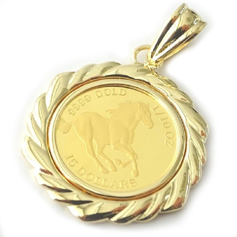 24金ツバルホースコイン エリザベス金貨(1/10oz)ホースペンダントトップ ギフトラッピング済み