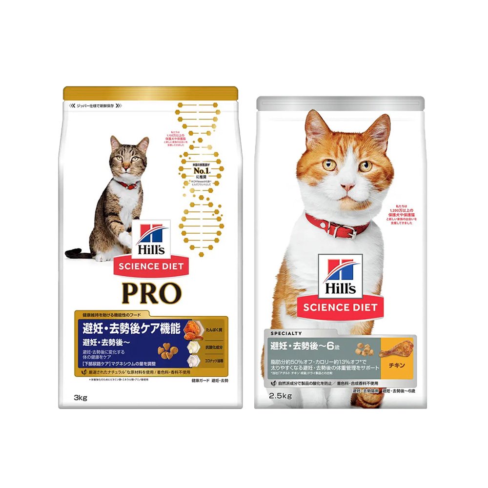 キャットフード　サイエンスダイエット　プロ　避妊・去勢後ケア機能　３ｋｇ　＋　サイエンスダイエット　避妊・去勢猫用　２．５ｋｇ　切り替えセット　ＣＲＣ35―15―32―20―20