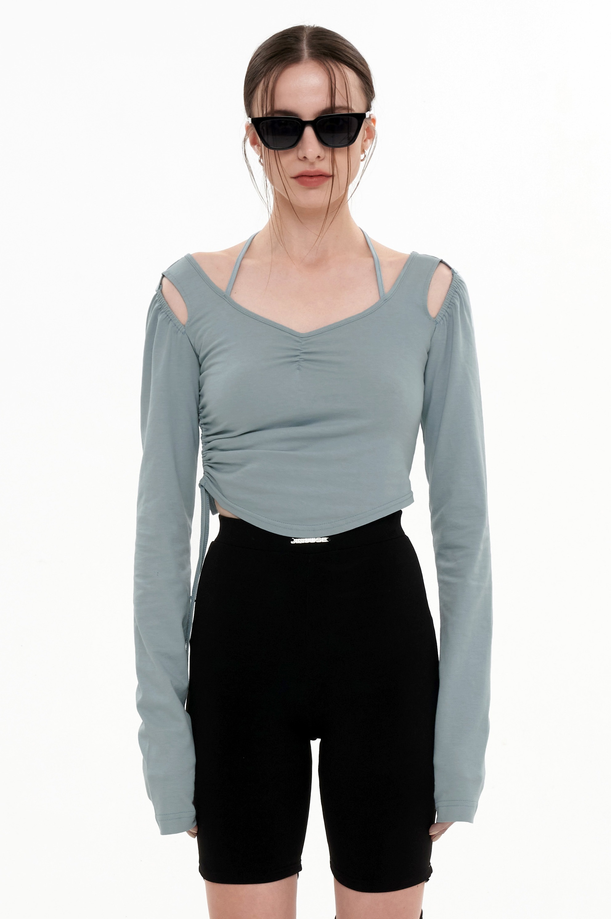 HALTER NECK SHIRRING TOP [MUTED MINT]