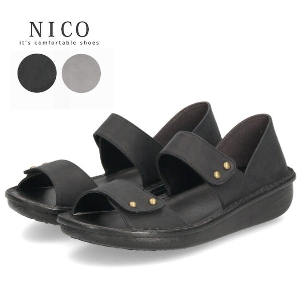 サンダル レディース 疲れない 本革 厚底 コンフォートサンダル 幅広 甲高 軽量 ローヒール 黒 8868 かかとが踏める ミュール レザー ニコ 靴 NICO 日本製