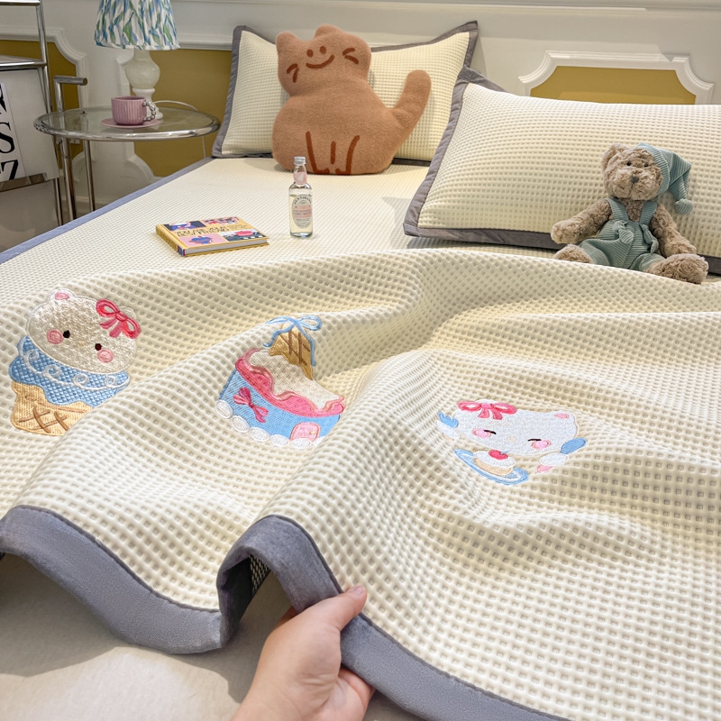 【急速出荷】A類ワッフルPEアイストットの涼席3点セット水洗い可能アイスシルクの涼席冷感エアコンソフトシート