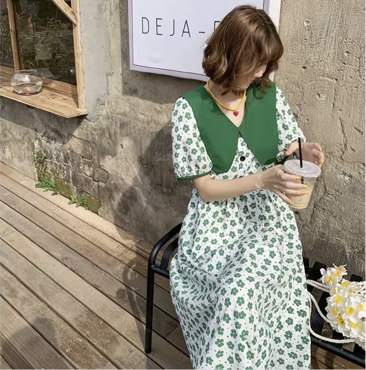 レディース ワンピース ワンピドレス シャツワンピース フレアワンピース ロジスワンピ 個性的 夏服 ミモレ ロング 袖あり 五分袖 パフスリーブ バルーン袖 ぽわん袖 襟付き 大きな襟 デ