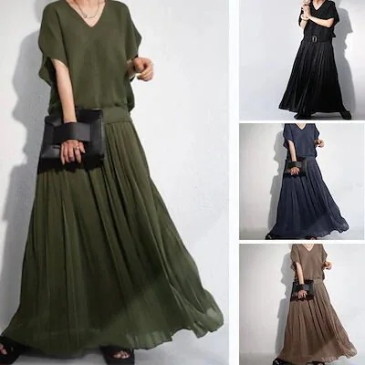 キャミワンピース ワンピース 今週の割引は 25% オフです韓国ファッション 着痩せ 春夏の Vネック大きいサイズ 半袖qoo10