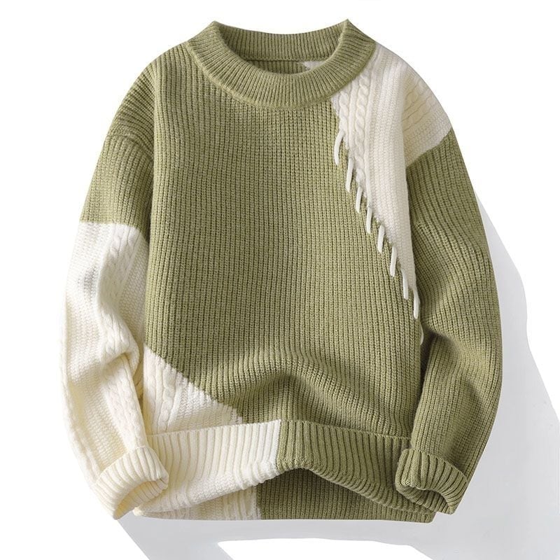 ニットセーター ベーシックニット メンズ ジャンパーメンズ新作スプライシングラウンドネック厚手暖アウターウェアモデルニットウェア 百掛け セットアップ 韓国ファッション