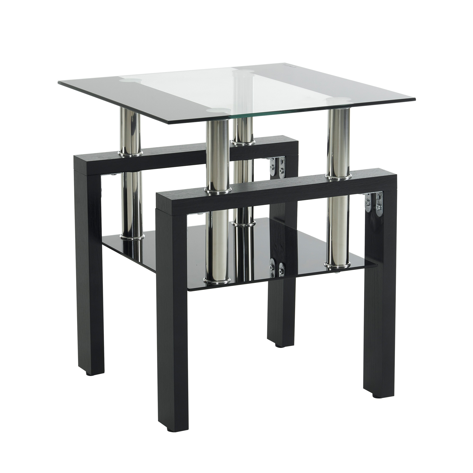 【国内即発送】【ブラック＆クリア混色天板+ブラック脚】サイドテーブル ガラステーブル ローテーブル センターテーブル 北欧 ベッドサイド ソファサイド ミニテーブル コンパクト シンプル 高級感 省ス