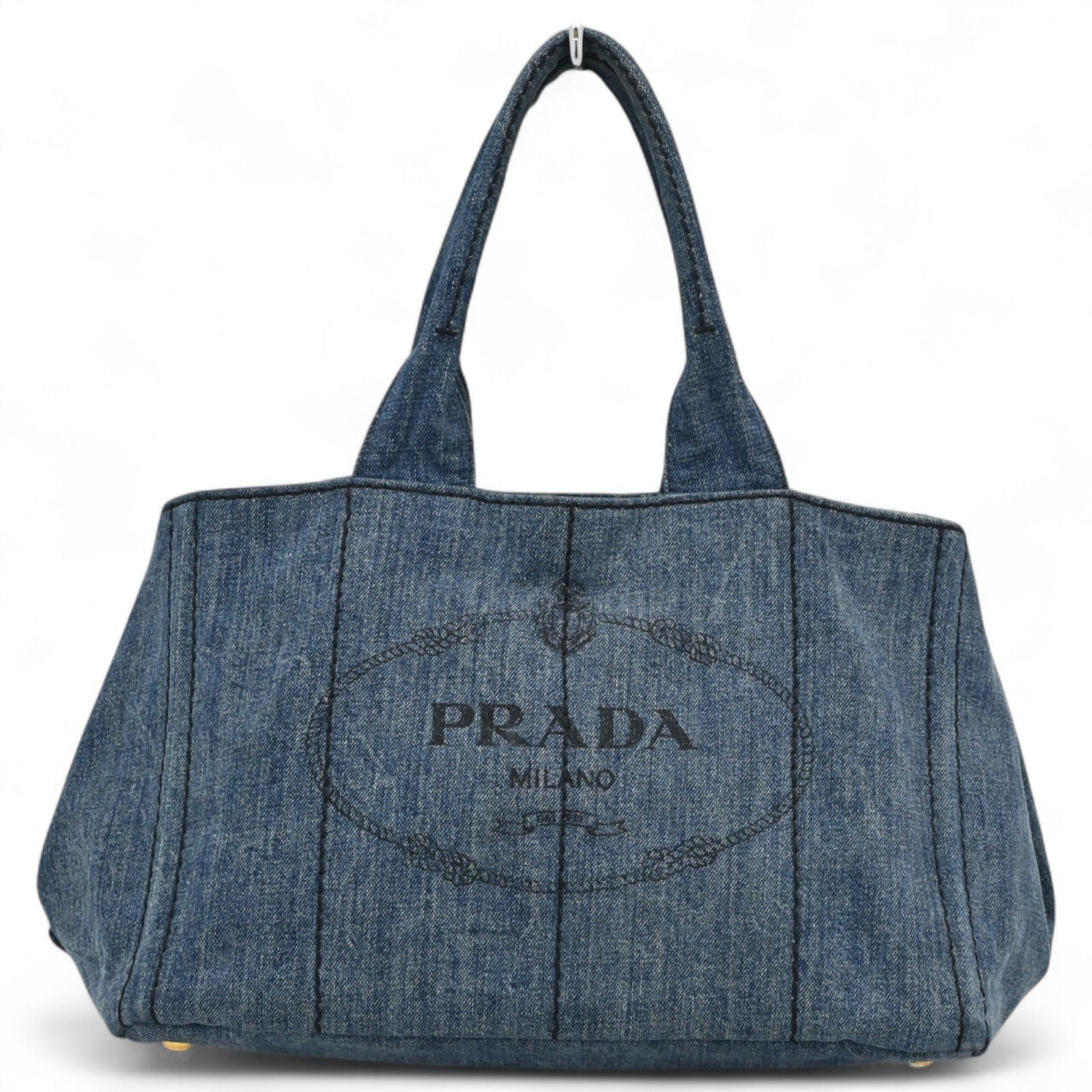 プラダ デニム カナパ トートバッグ ブルー × ゴールド Aランク pr9027gh 27,625円