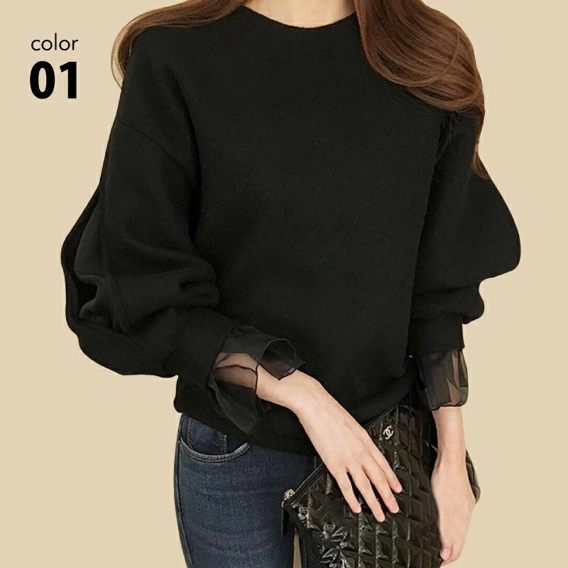 フリル袖が上品さを演出シースルーカットソー 即納 国内発送 袖フリル カットソー Flygoprint