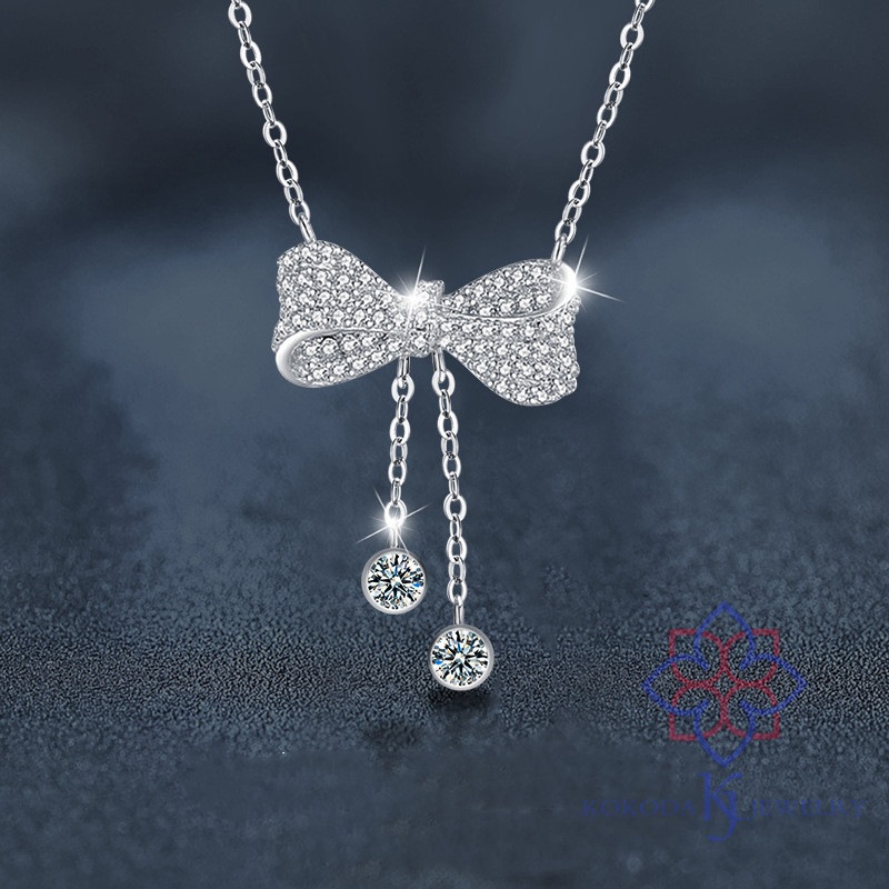 ネックレス リボン モアサナイト 首飾り レディース ネック飾り シルバー925 アクセサリー プレゼント 誕生日 記念日 金属アレルギー対応 お洒落 ジュエリー 蝶結びペンダント りぼんモチーフ