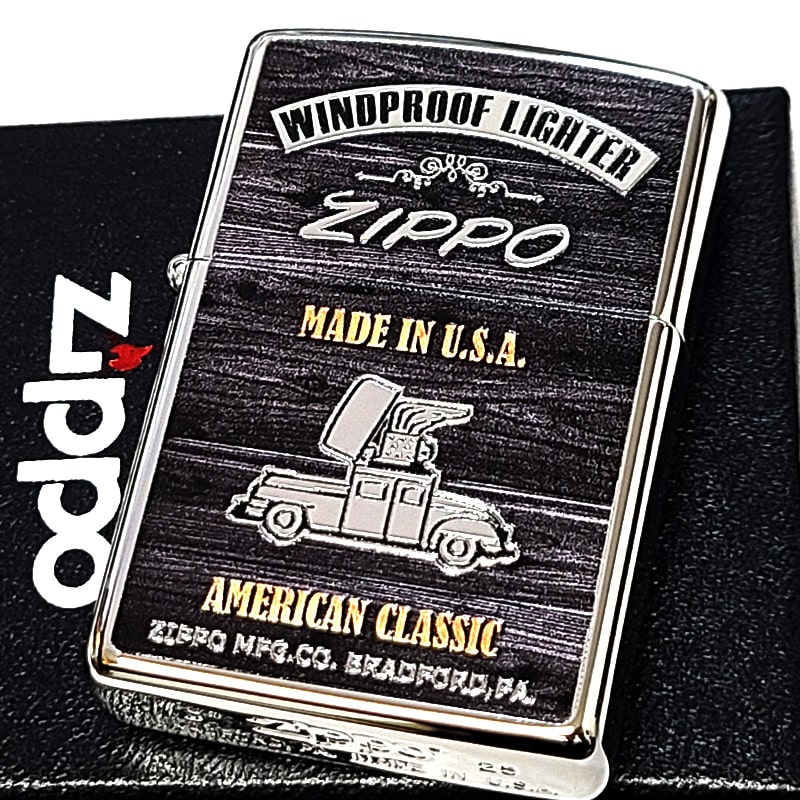 ZIPPO ライター ジッポーカー 裏面GUARANTEE アメリカンクラシック おしゃれ ジッポ ブラック ロゴ ウッド 両面柄違い加工 可愛い ギャランティ American Classic