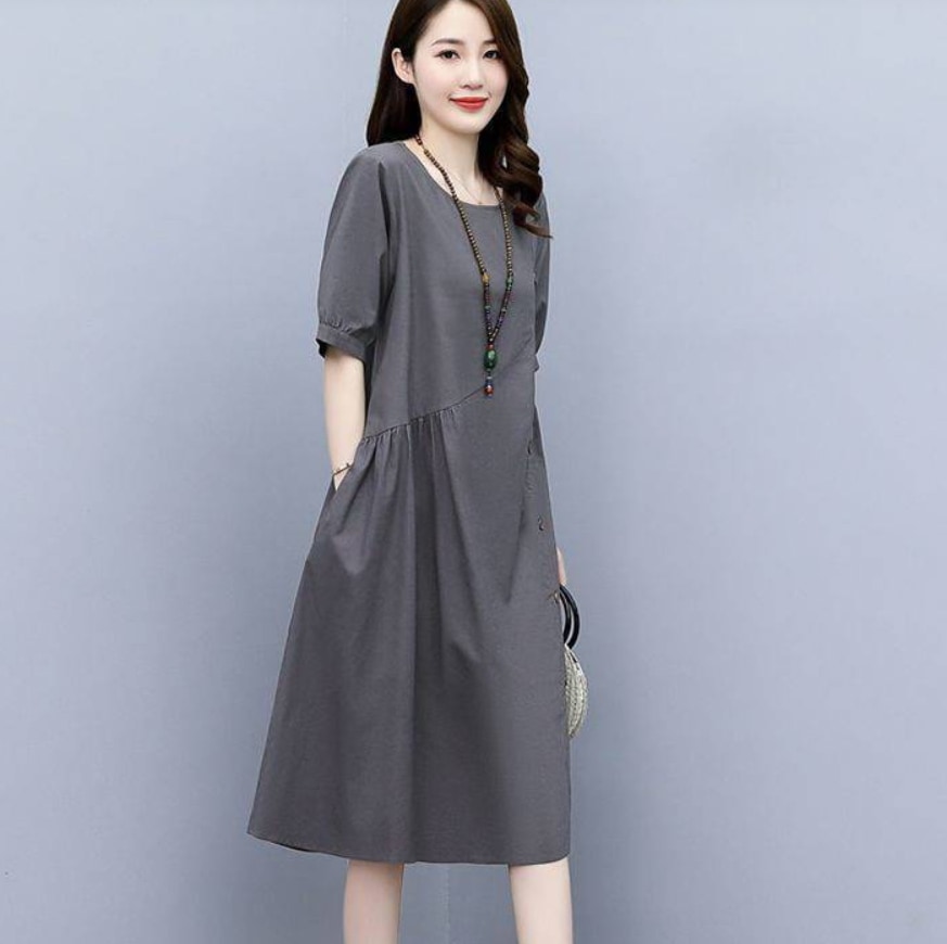 レディース ワンピース ドレス 膝丈 5分袖 ラウンドネック セミフレア スリム ストレート Aライン Iライン タックプリーツ 大人可愛い きれいめ シンプル カジュアル 上品 おしゃれ ラフ