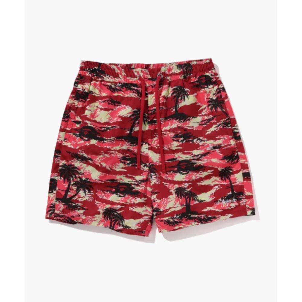 BAPE Palm Tree Camo Relaxed Fit Beach Shorts M RED 001SP