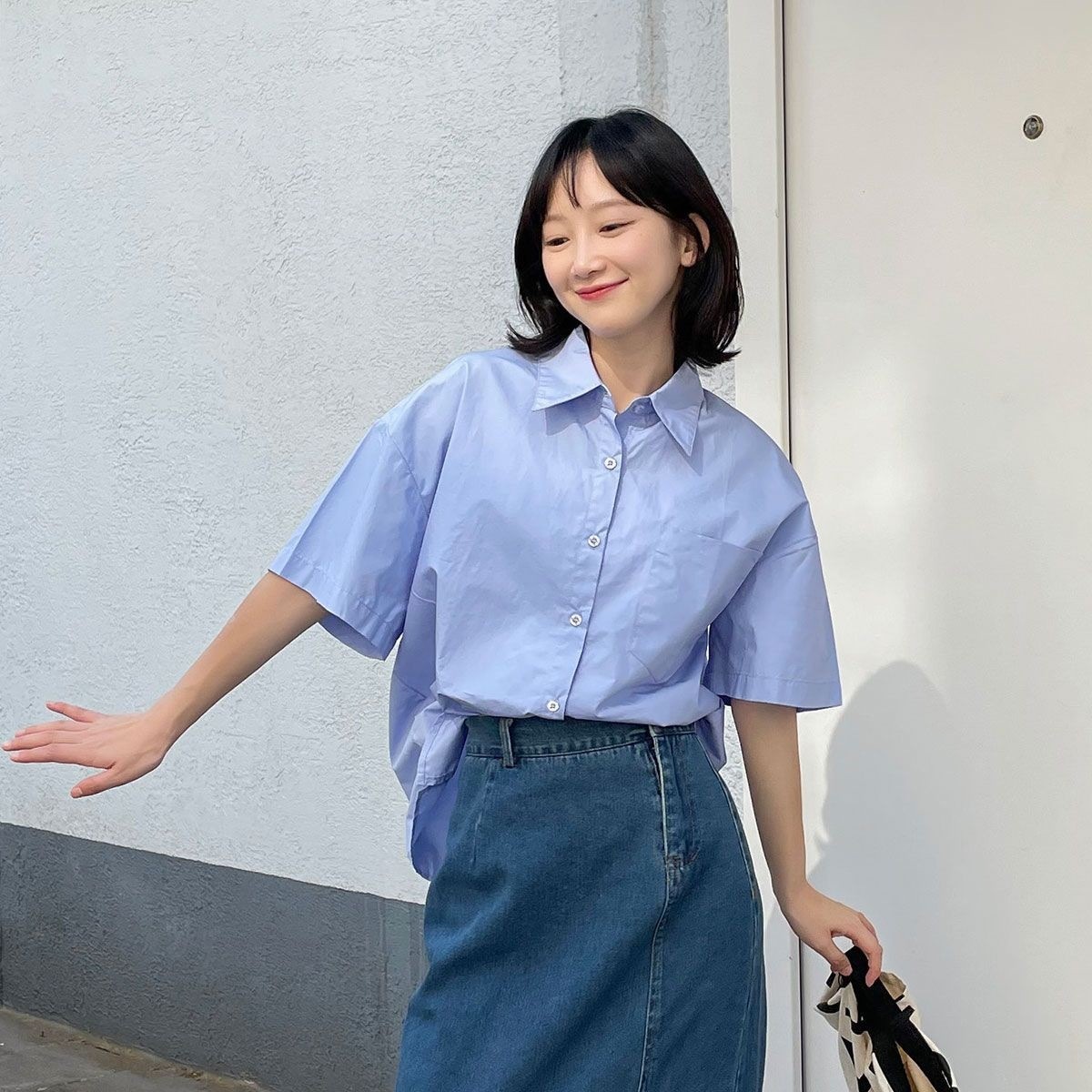 塩系 青 半袖 シャツ レディース 学生 インナー アウター ゆったり 薄手 レトロ シャツ トップス レディース790