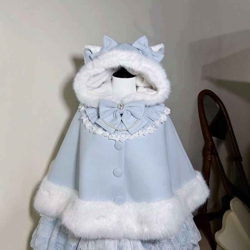 【猫マント】カスタム新冬ブルーロリータジャケットlolitaベルベットマントjskスカートマント