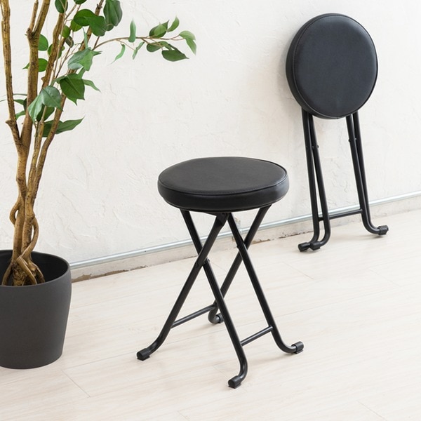 [6個セット]ベーススツール（ブラック/黒） 折りたたみ椅子/カウンターチェア/合成皮革/スチール/イス/丸イス/コンパクト/スリム/キッチン/クッション/パイプイス/完成品/NK-023