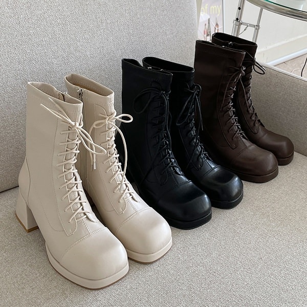 ショートブーツ ワークブーツ レースアップ オブリークトゥ