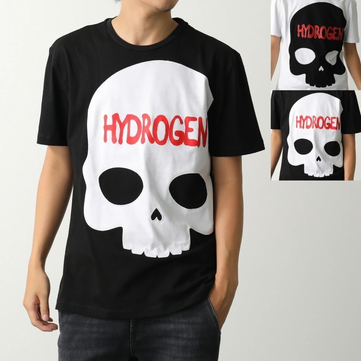 HYDROGEN ハイドロゲン Tシャツ MT0004 メンズ 半袖 カットソー クルーネック コットン ロゴT ドクロ スカル カラー2色
