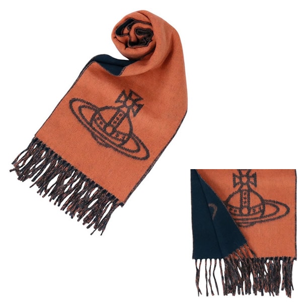 マフラー 24-W00ZH-C409 レディース メンズ ビッグオーブロゴ テラコッタ バイカラー マフラー