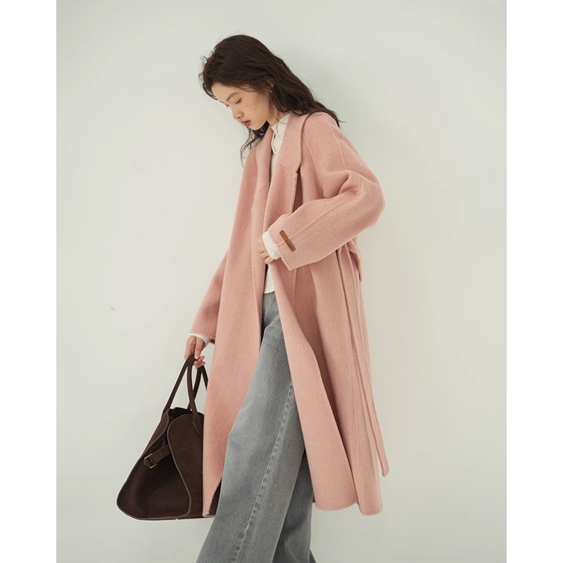ミニマリストスタイル レースアップウールコート ドーパミン ミドル丈ウールコート レディース