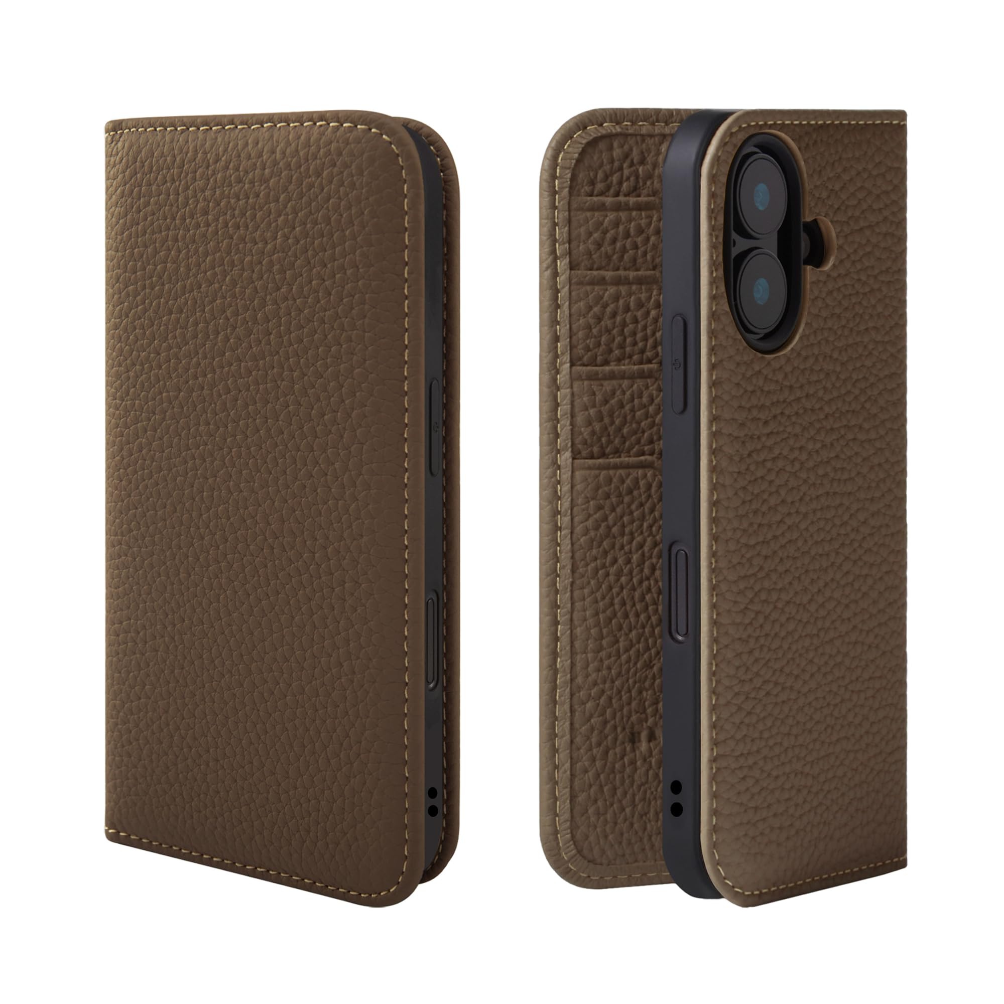 HANATORA for iPhone 17 ケース 手帳型 本革 スマホケース スマホ スタンド コードホルダー 付き シュリンクカーフレザー ギフト マグネットなし トープ PH-17-Taupe