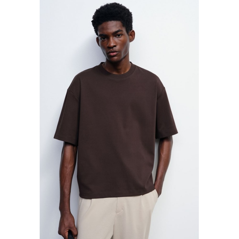 H&M ダークブラウン ルーズフィット Tシャツ