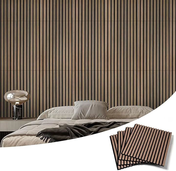 吸音パネル 防音パネル ウッドパネル 600x600x21mm 4枚セット 防音シート 吸音材 吸音ボード 天然木 壁に貼る ウォールパネル ヘッドボード インテリア 内装(クルミ)