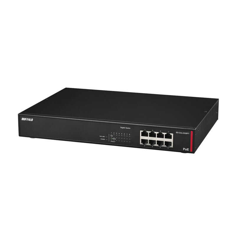 BUFFALO　有線LANハブ ［法人向け Giga L2 アンマネージPoEスイッチ 8ポート］ ブラック　BS-GUL2008PT