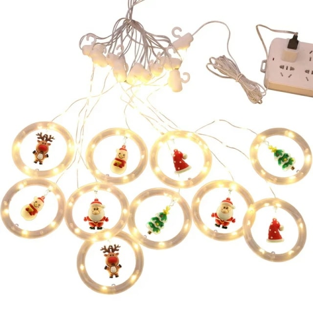 お見逃しなくクリスマス LED ストリングライト リング型 クリスマス飾りライト USB給電タイプ 3m LED100球 カーテンライト防水防雨仕様 クリスマスチャームアクセサリー スターライト10個