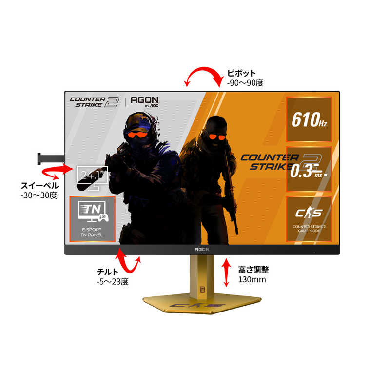 AOC　CS24A/P/11 C2コラボ/24.1/F-TN/1920x1080/610/0.3ms/P対 ［24.1型 / フルHD(1920×1080) / ワイド］