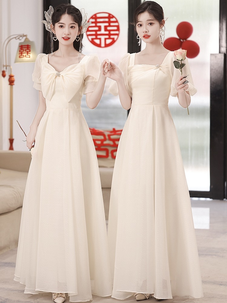 シャンパンの花嫁介添人ドレス2025ウェディング姉妹グループ卒業イブニングドレス女性の気質のドレス高級夏