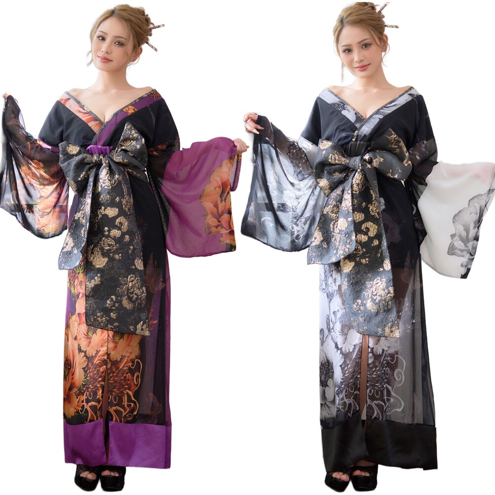 【高級ライン】【2カラー】シフォンフラワー豪華花魁着物ドレス イベント コスプレ キャバドレス ハロウィン [1560]