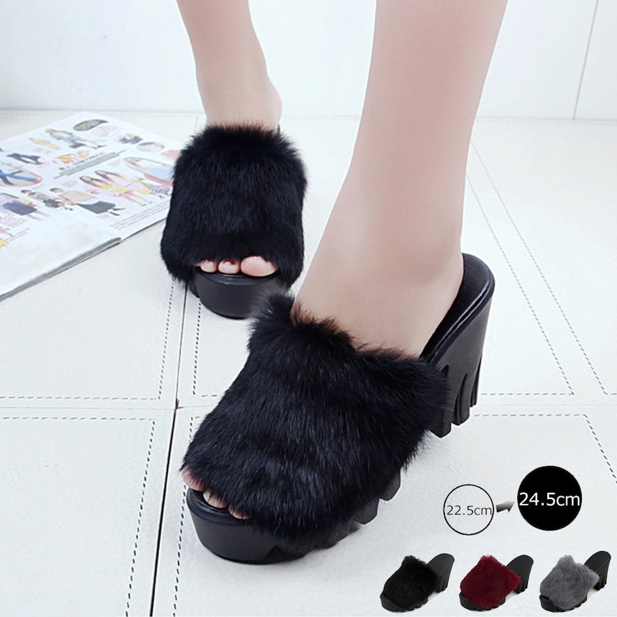 ミュール 美脚サンダル 厚底 歩きやすい ヒール ファーサンダル 5,056円