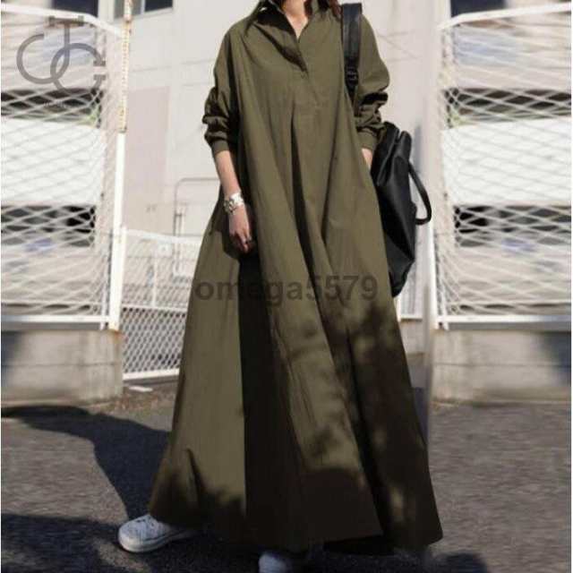 【2025新作入荷】シャツワンピース ワンピース 秋 春 レディース ロングワンピース 長袖 ロング丈 マキシ丈 体型カバー 無地 着痩せ 30代 40代 5