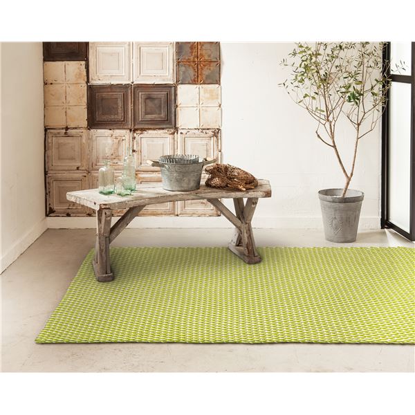 手織り カーペット/ラグマット (約45×75cm グリーン) ホットカーペット対応 手洗い可 インド製 『マイカ』 プレーベル