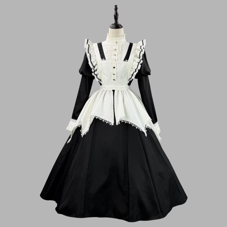 【TikTok人気新品】ロング丈 メイド服 長袖 配色 メイドワンピース ゴシック メイドコスチューム メイド服 コスプレ ロリータ ワンピース メイド喫茶 cosplay エプロン ワンピ ハロウィ