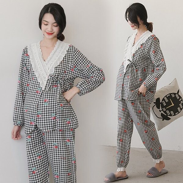 2点パジャマ レディース マタニティーパジャマ 授乳服 春夏 長袖 前開き マタニティーパジャマ ガ 母の日のプレゼント