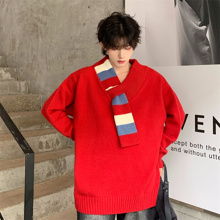 INSスタイル ニットトップス 上着 トレンド カップル服 オリジナル カーフスタートルセーター ゆったりする Vネック スリム