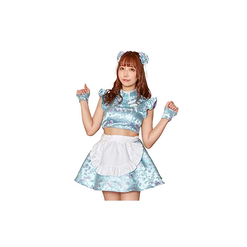 【即納】コスプレ 水色チャイナメイド レディース ブルー